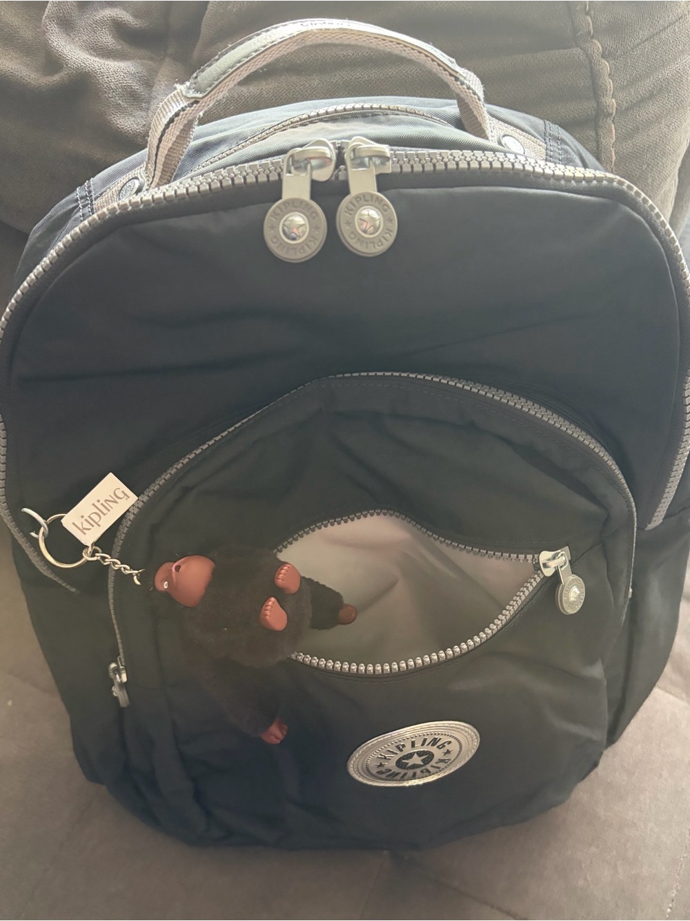 Kipling Black Nylon Backpack with Front Logo and Monkey Charm - Picture 8 of 8